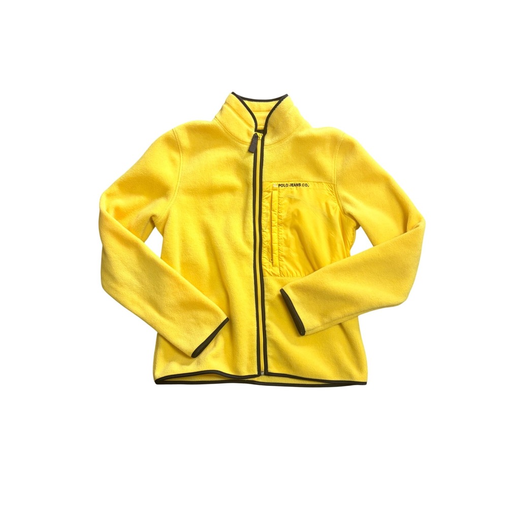 Polo Jeans Co Ralph Lauren Yellow Fleece Full Zip Jacket Womens Large Mock Neck